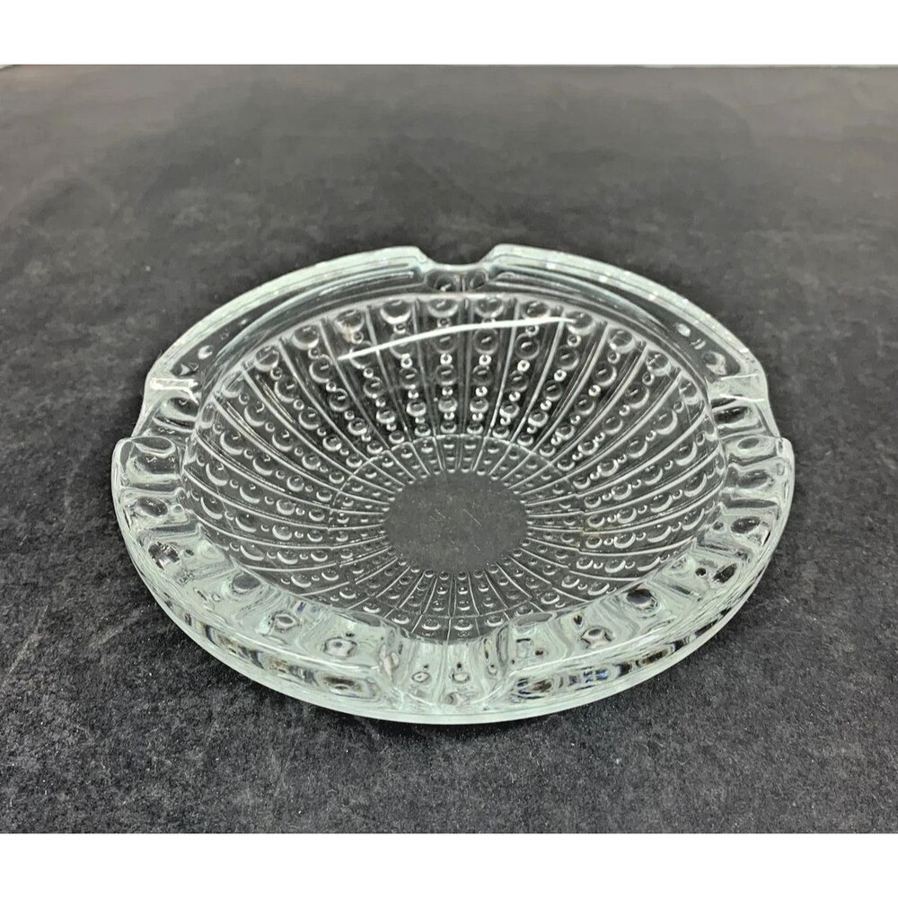 Anchor Hocking Round Pressed Clear Glass Burple Ashtray Mcm 6”